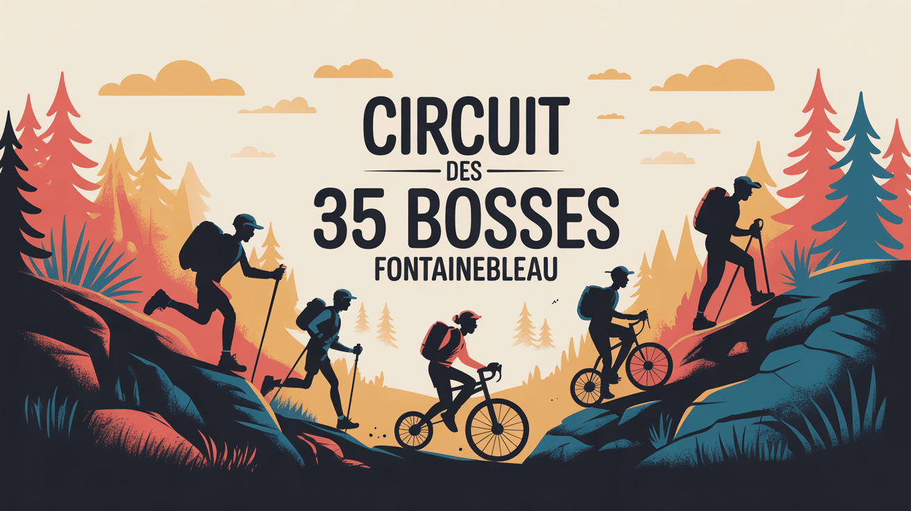 illustration circuit des 35 bosses fontainebleau randonneurs traileurs