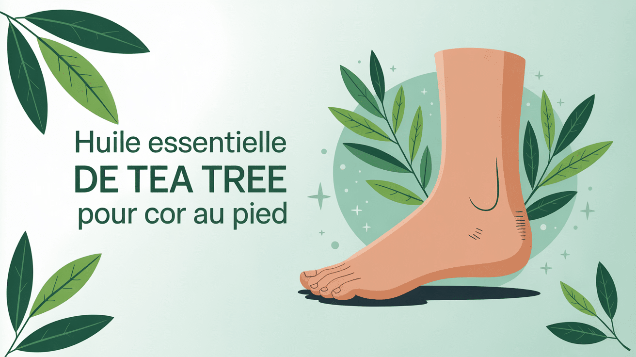 Illustration huile essentielle tea tree pour cors au pied