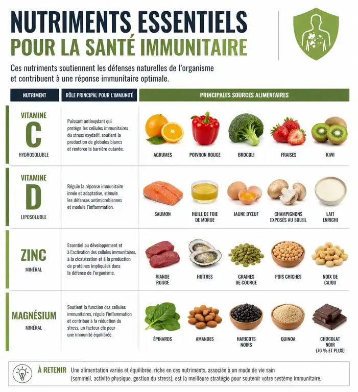 Infographie des nutriments essentiels pour le renforcement du système immunitaire