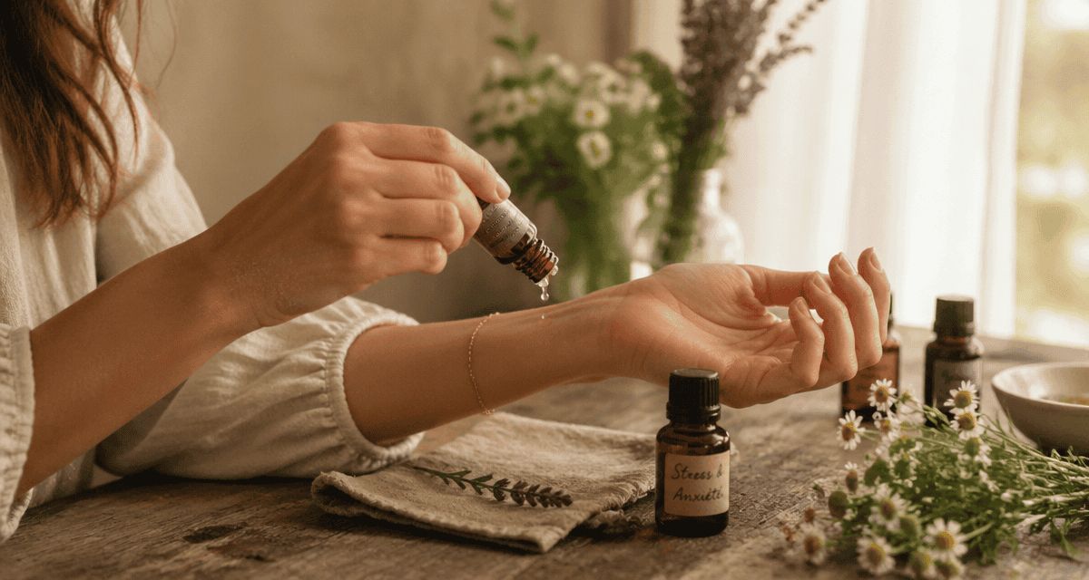 quelle huile essentielle pour le stress et l'anxiété, application sur poignet, huiles essentielles bio