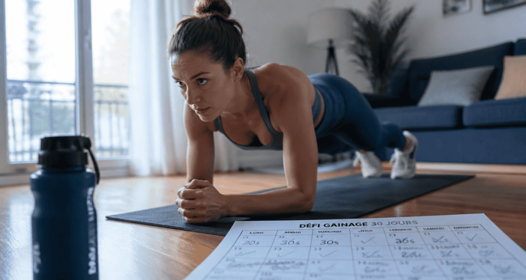 5 min de gainage par jour resultat femme plank