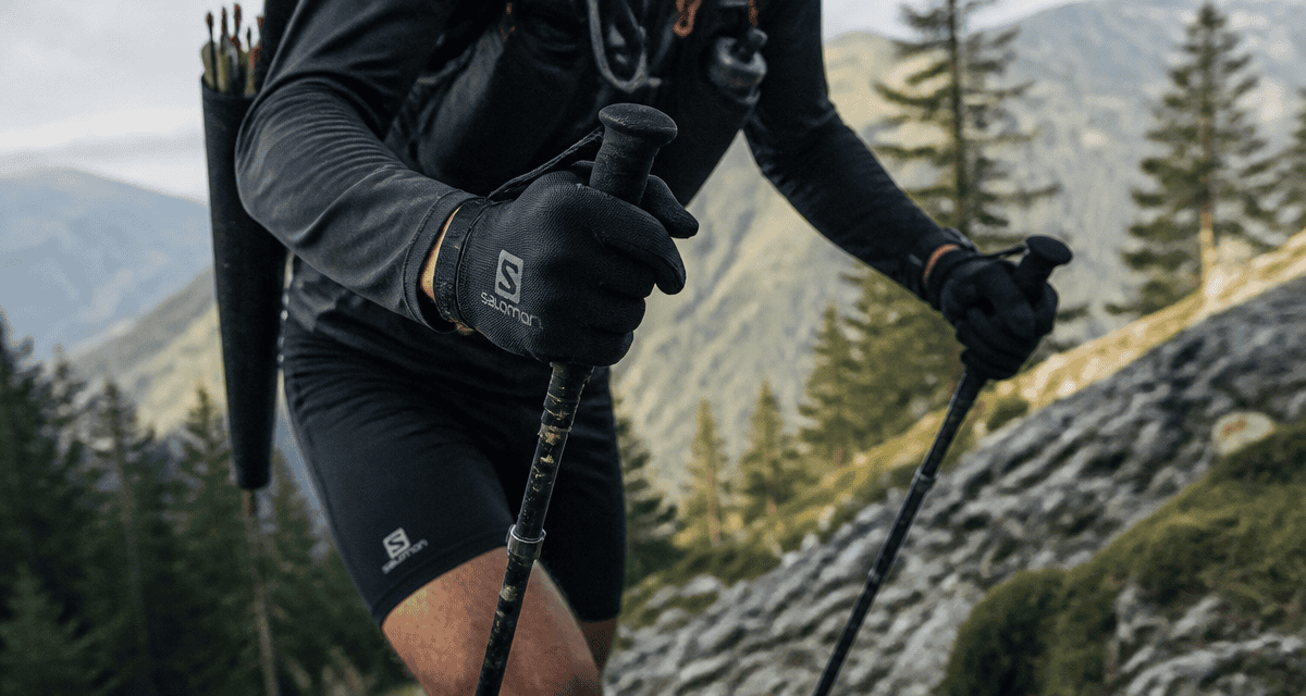 batons de trail pliables sur sentier montagne