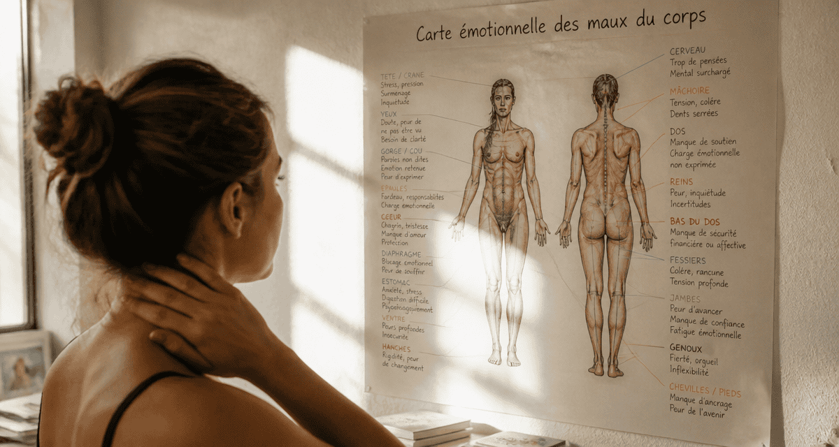 carte émotionnelle des maux du corps affichée en salle de consultation