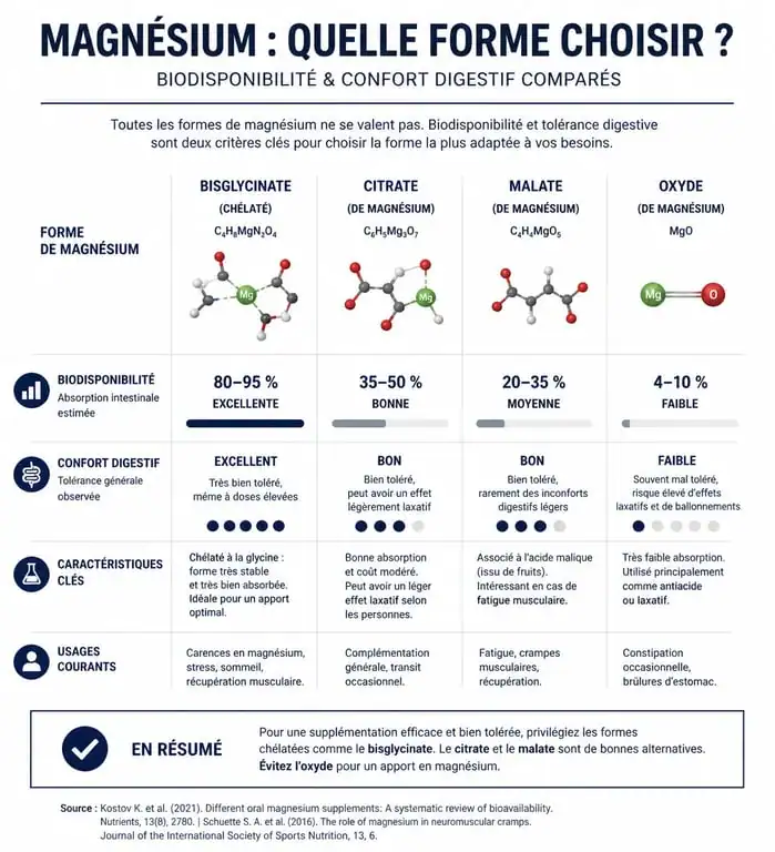 Comparatif des formes de magnésium pour le sommeil et leur biodisponibilité