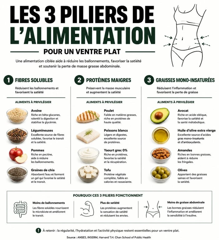 Infographie sur les meilleurs aliments pour perdre le ventre et réduire la graisse abdominale