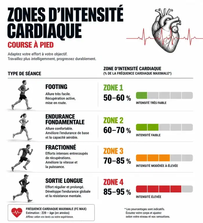 Infographie des zones d'intensité pour l'entraînement à la course à pied