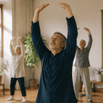 Les 8 postures du qi gong pratiquées par un groupe