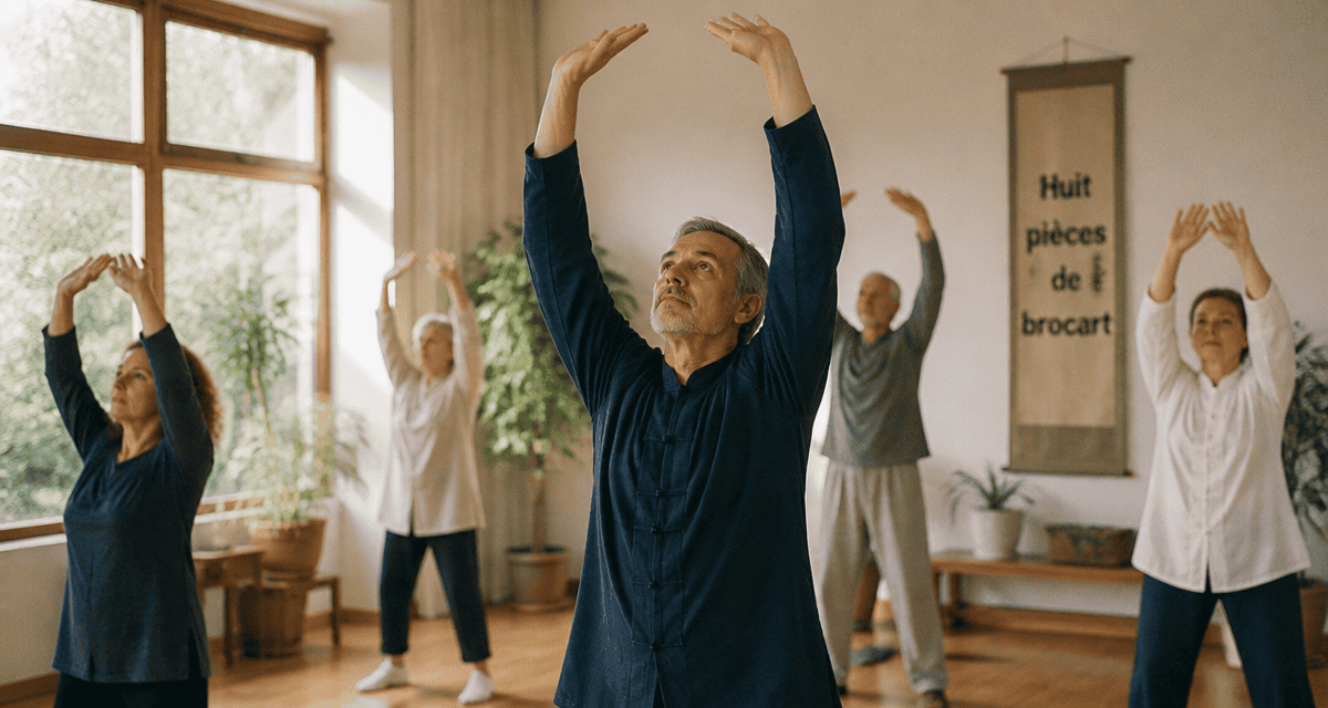 Les 8 postures du qi gong pratiquées par un groupe