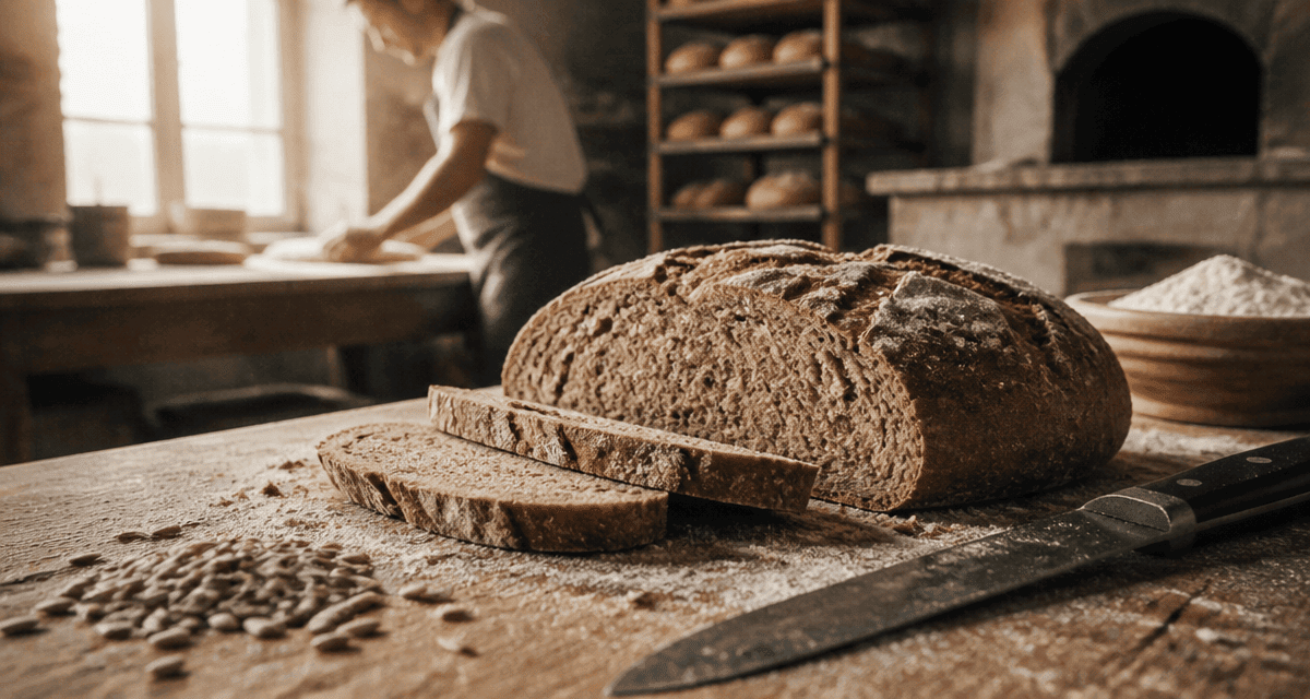 Pain complet bienfait sur table rustique