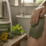 Phytargile application argile verte sur genou avec plantes