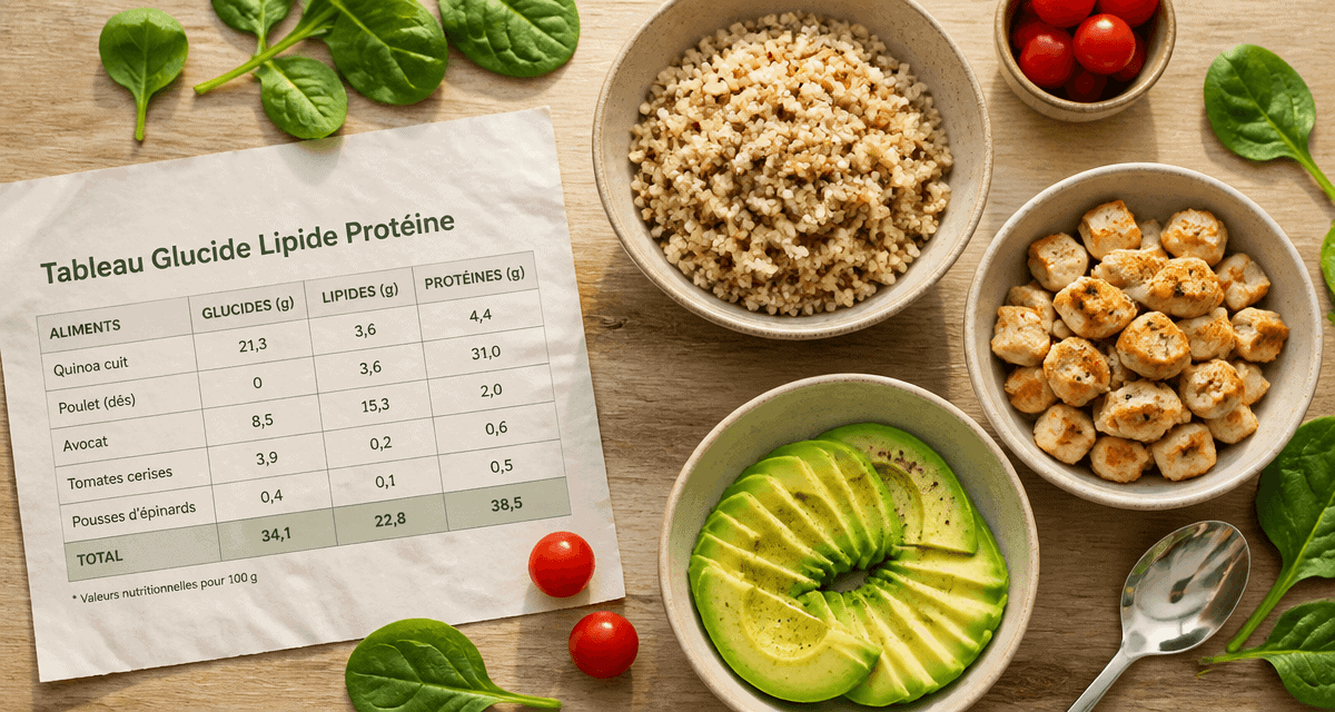 tableau glucide lipide proteine avec aliments