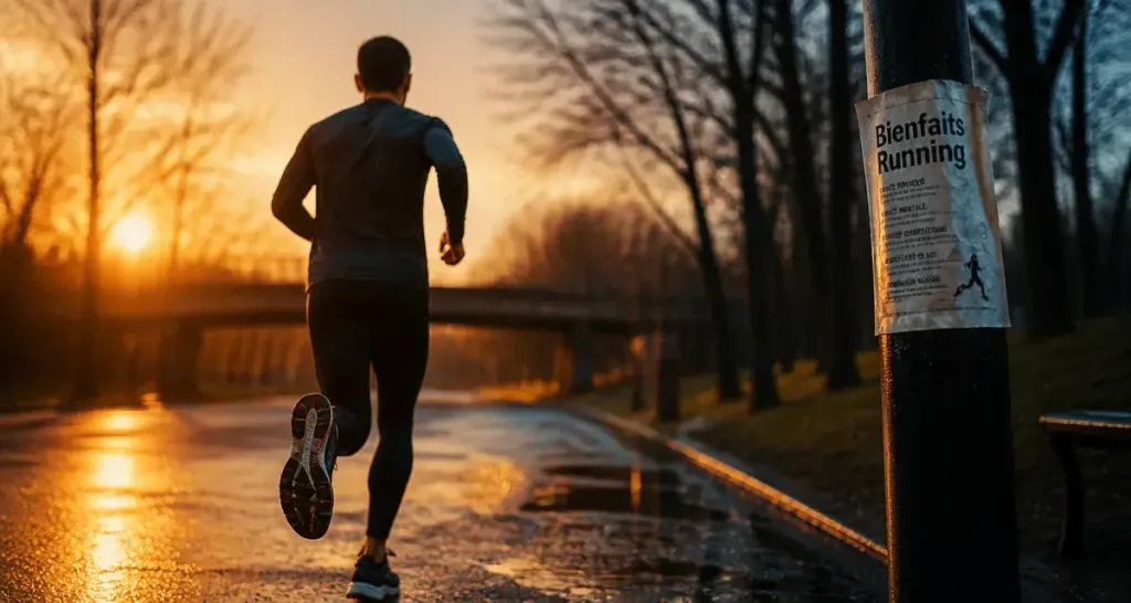 10 bienfaits de la course a pied : coureur sur route humide, santé et longévité