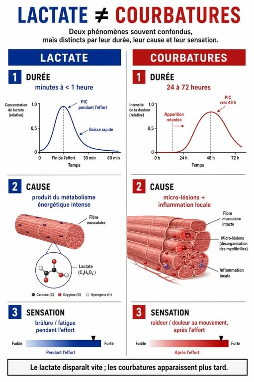 Infographie comparative : acide lactique et sport, lactate vs courbatures