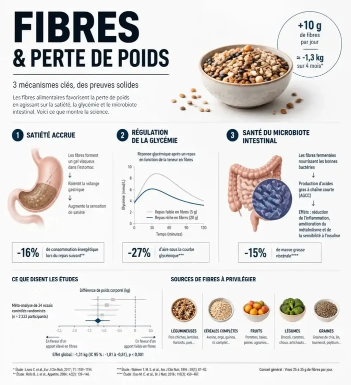 Infographie sur les bienfaits des aliments riches en fibres pour maigrir et la perte de poids