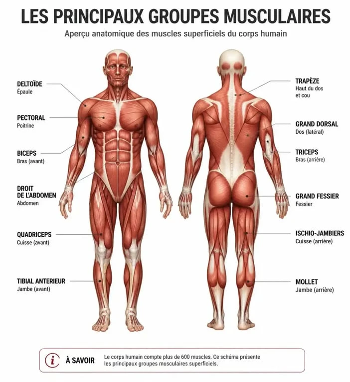 Schéma détaillé des muscles du corps humain pour l'étude de l'anatomie