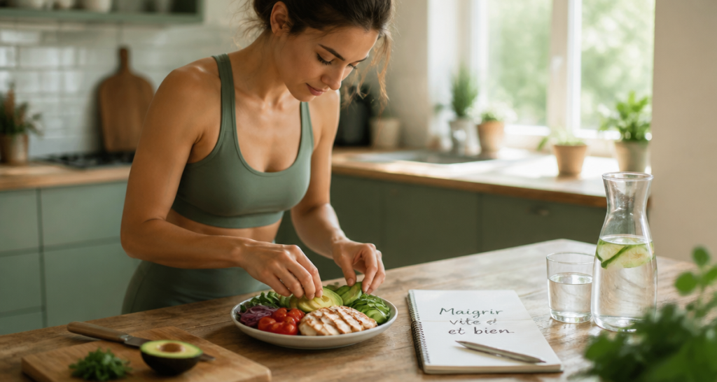 maigrir vite et bien femme cuisine assiette saine