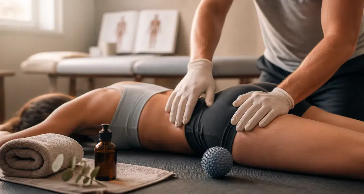 Massage nerf sciatique : kinésithérapeute masse fessier et lombaire pour décompresser