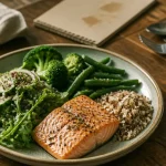Quoi manger en régime : assiette équilibrée pour maigrir, saumon et légumes