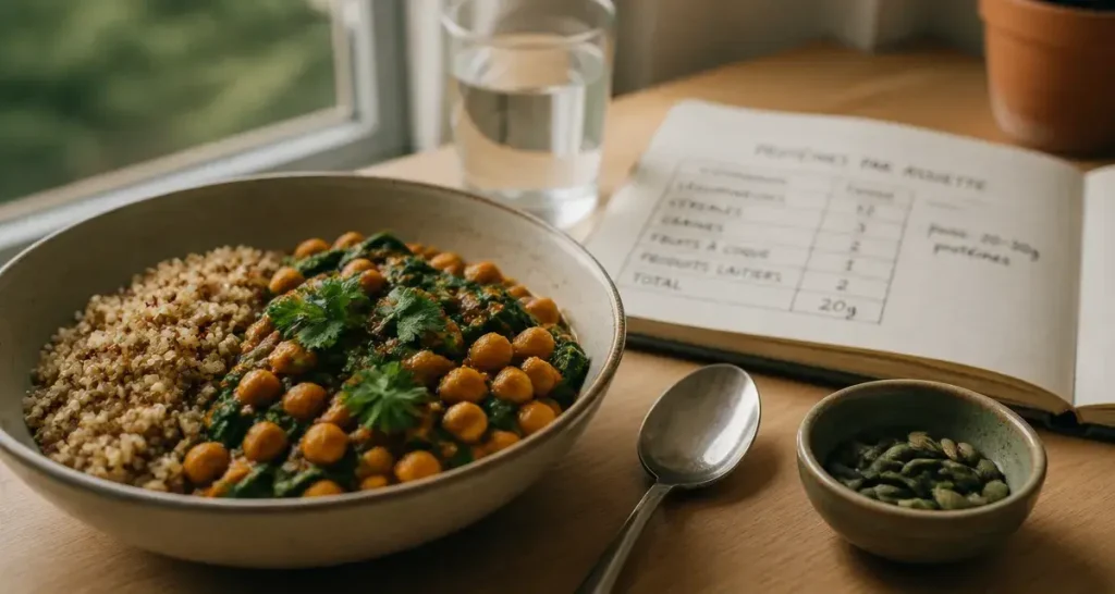 Repas riche en proteine : 20g par portion, curry de pois chiches, satiété