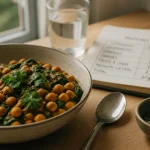 Repas riche en proteine : 20g par portion, curry de pois chiches, satiété
