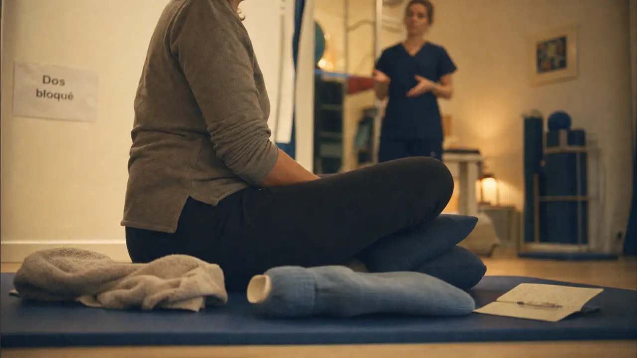 Bloqué dos : séance de kinésithérapie, bouillotte tiède et conseils pour bouger sans forcer