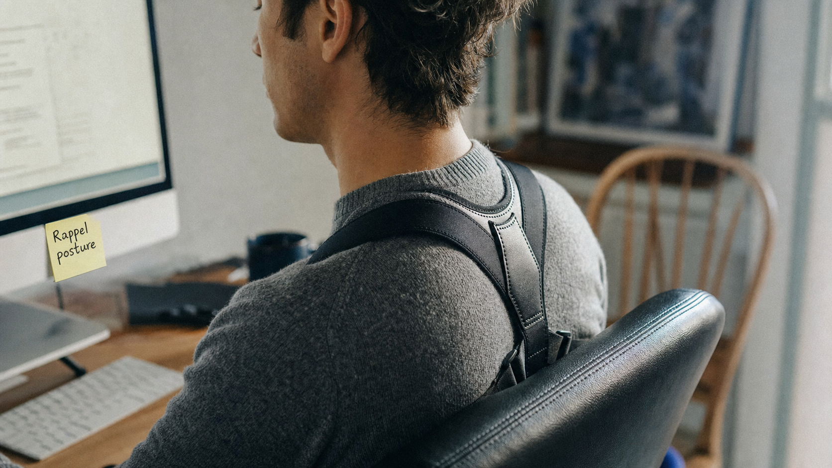 Correcteur de posture : avis kiné, personne redressement au bureau