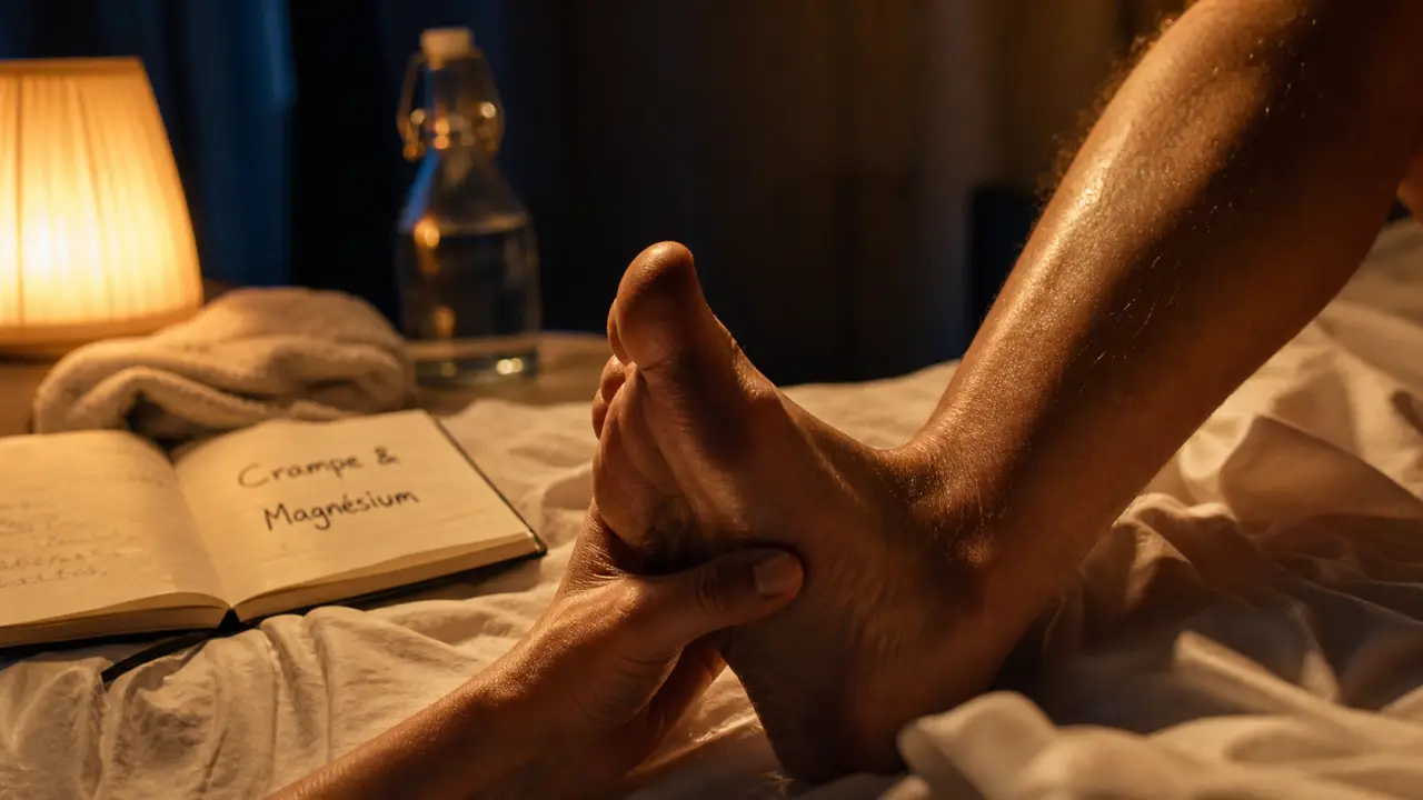Crampes magnesium : étirement du mollet et eau pour soulager la nuit