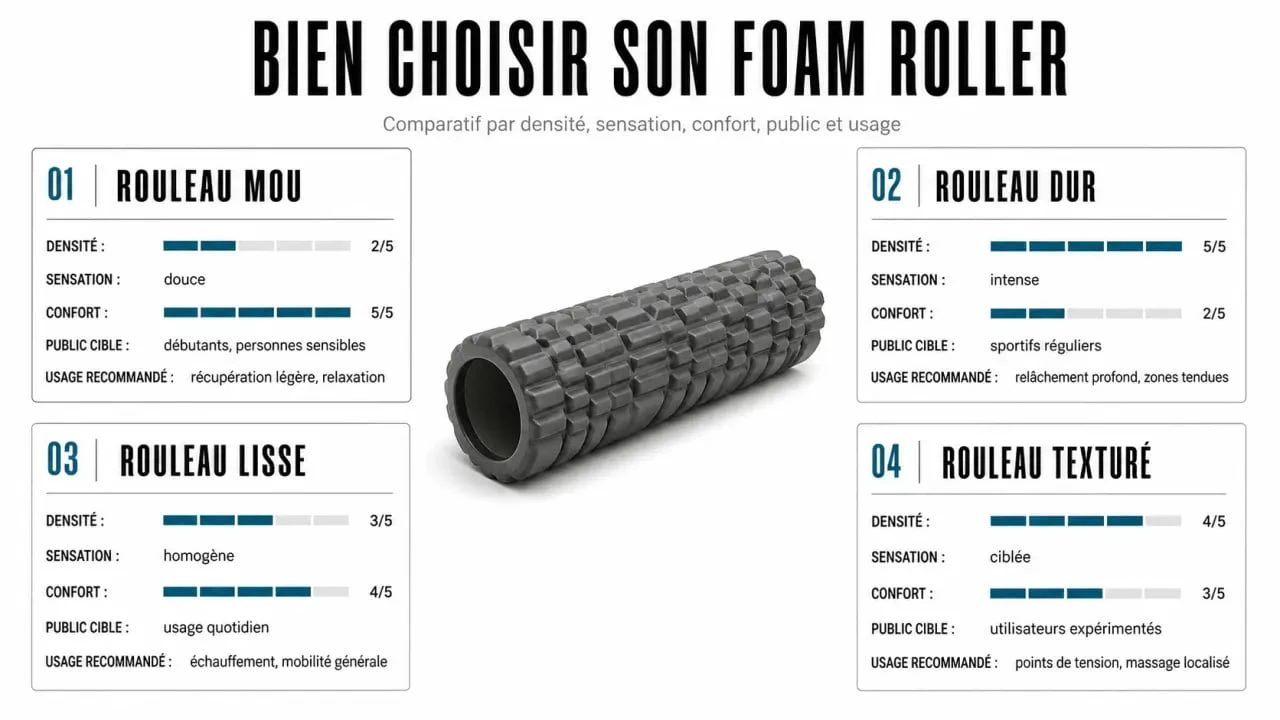 Comparatif foam roller : types de rouleaux de massage, densité et usage recommandé