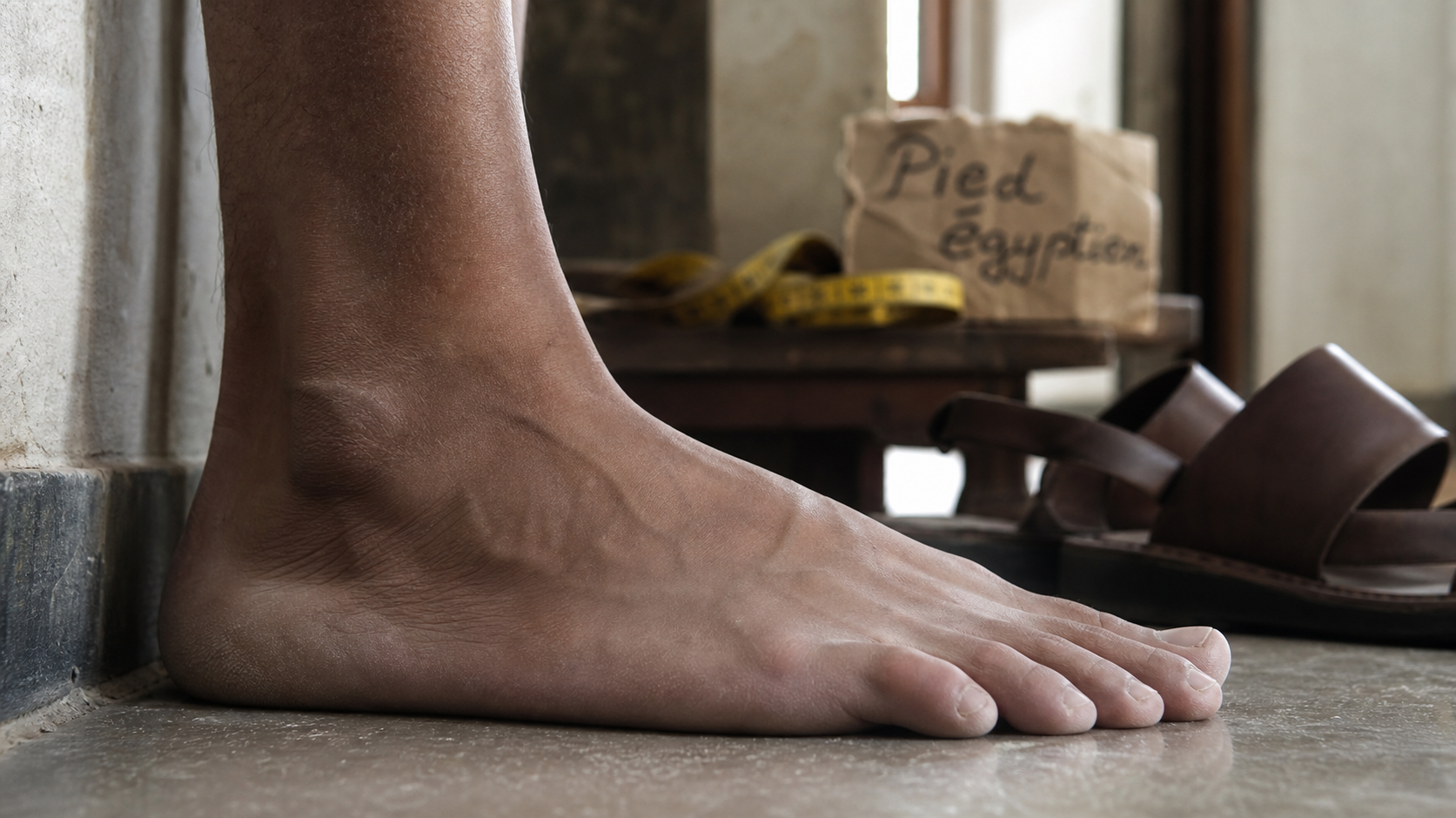pieds egyptien : gros plan d’un pied avec gros orteil le plus long