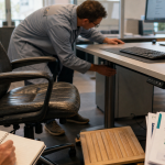 Prévenir les TMS : ergonome règle un poste informatique au bureau