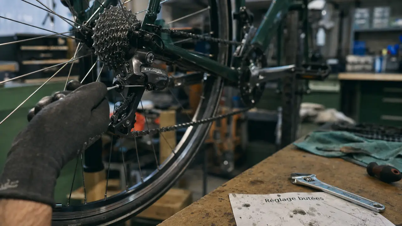 Regler derailleur arriere avec vis B sur clé BTR en atelier