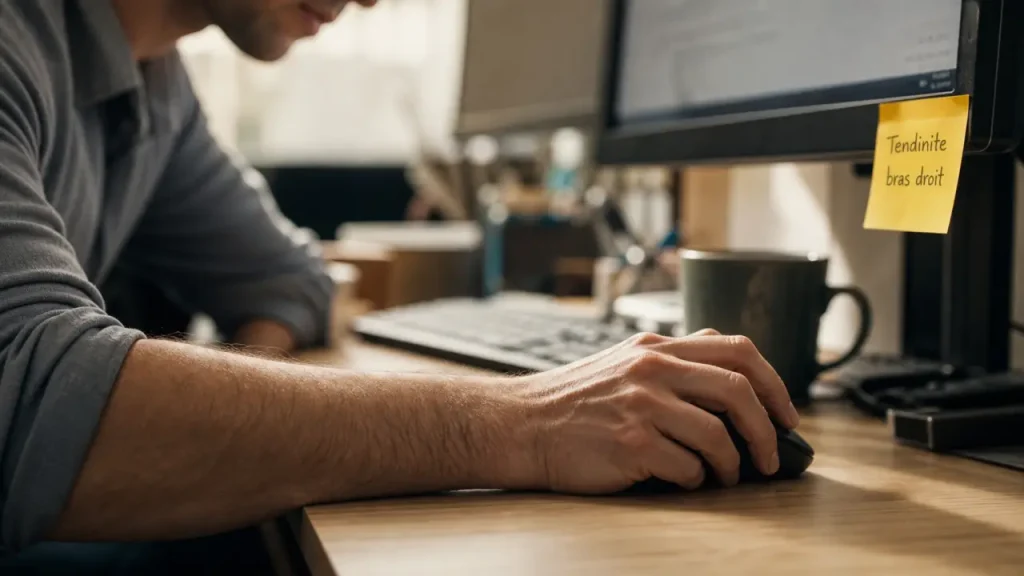 Main crispée : tendinite bras droit, douleur du bras droit