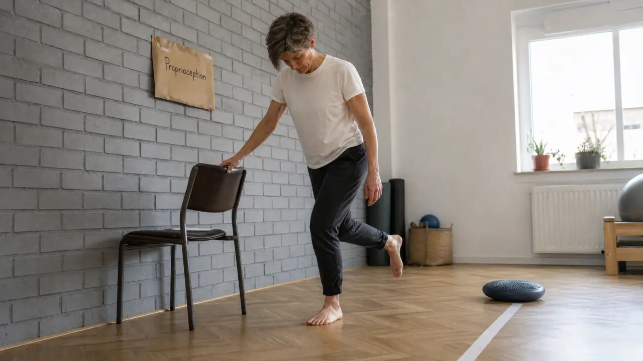 Travail proprioception : équilibre sur un seul pied en kinésithérapie