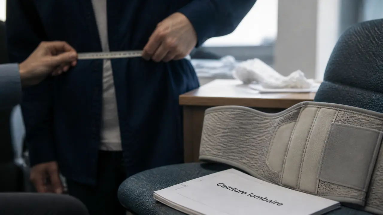 Ceinture mal de dos : mesure 21-26 cm sur une chaise, ceinture lombaire