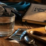 Collagene tendons : sachet de collagene et vitamine C dans eau tiède