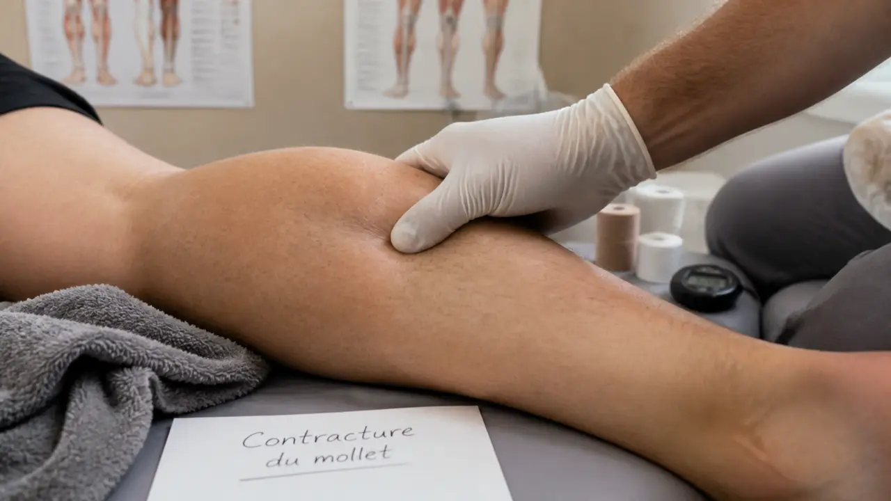 Contracture mollet : muscle dur et étirement douloureux (kinésithérapie)