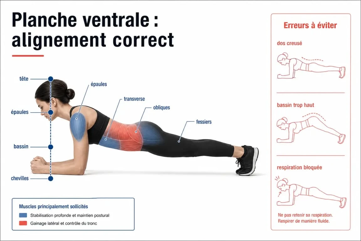 Faire du gainage tous les jours : schéma de la bonne posture et des erreurs courantes