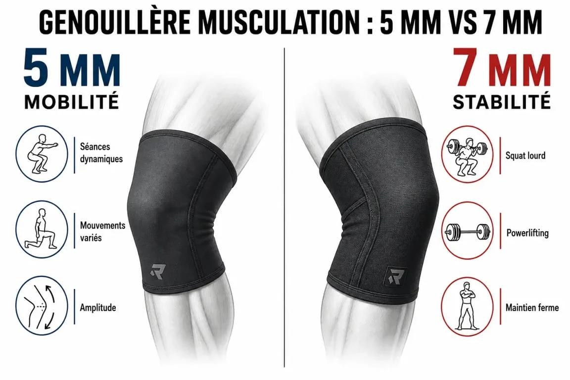 Comparatif genouillère musculation 5 mm vs 7 mm pour choisir selon la stabilité et la mobilité