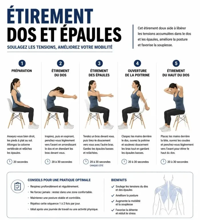 Illustration des étirements du dos et des épaules pour cyclistes
