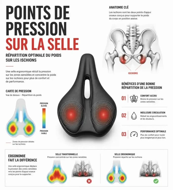 Infographie sur le réglage de la selle de vélo pour la santé prostatique