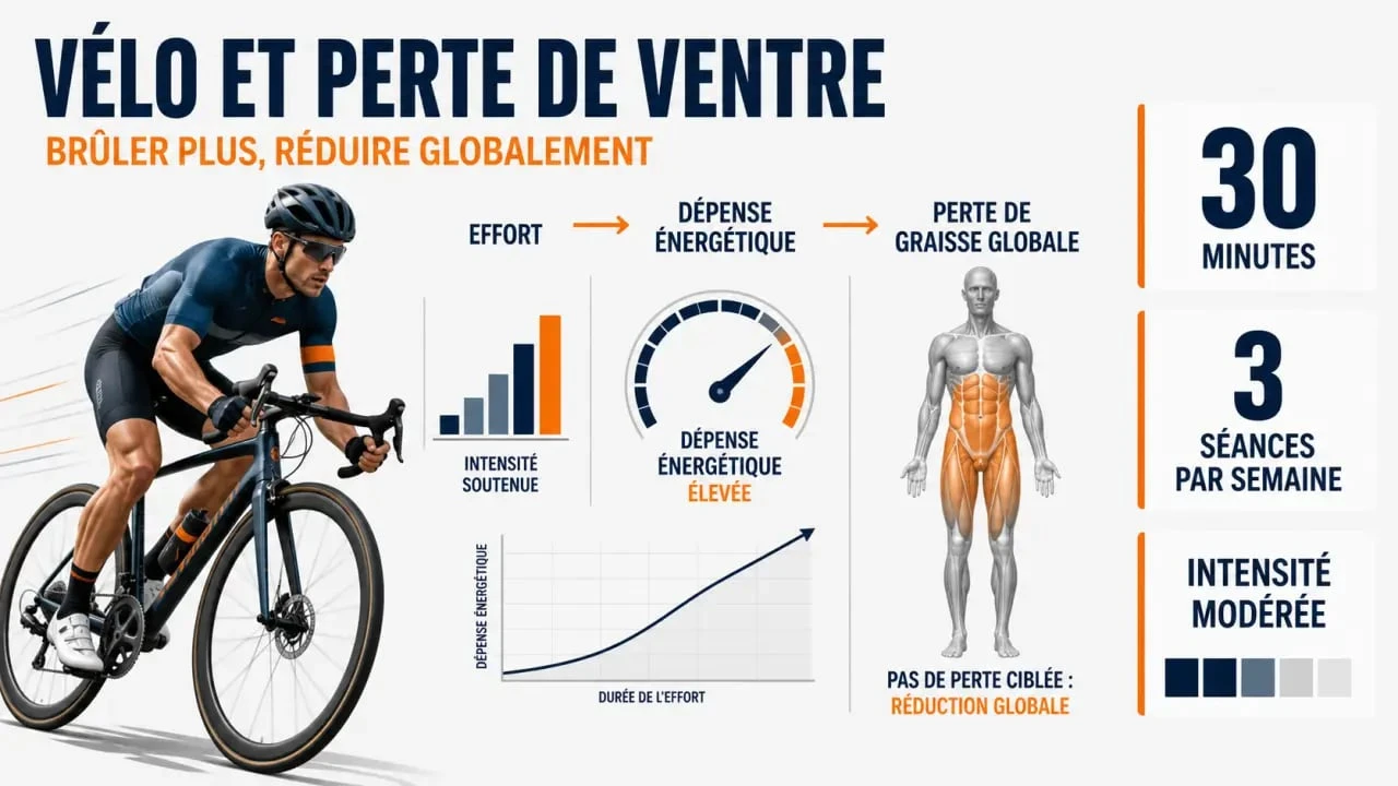 Est ce que le velo fait perdre du ventre : visuel explicatif sur le déficit calorique et les repères de pratique