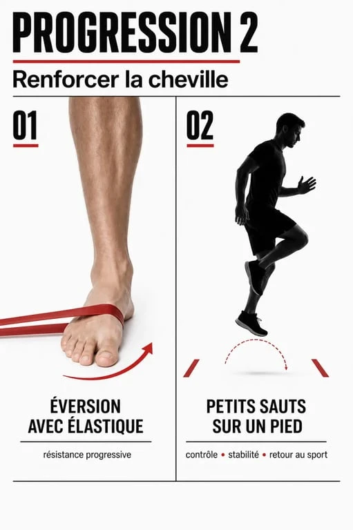 Muscler les chevilles avec élastique de résistance et petits sauts pour le retour au sport