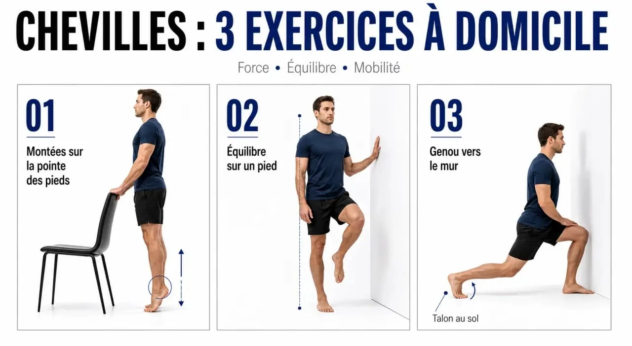 Muscler les chevilles avec des exercices de stabilité, de mobilité et de renforcement à domicile