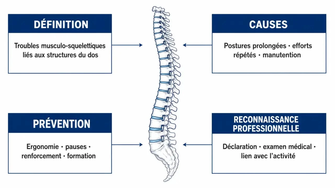 Infographie sur les TMS du dos : définition, causes, prévention et reconnaissance professionnelle