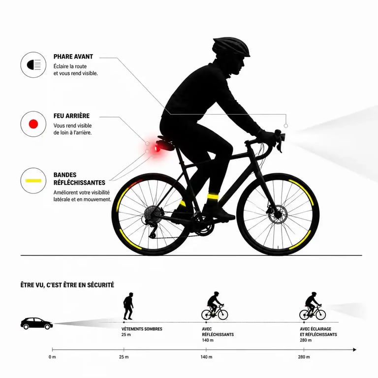 Schéma de visibilité pour optimiser sa sécurité à vélo pour les trajets nocturnes nantais