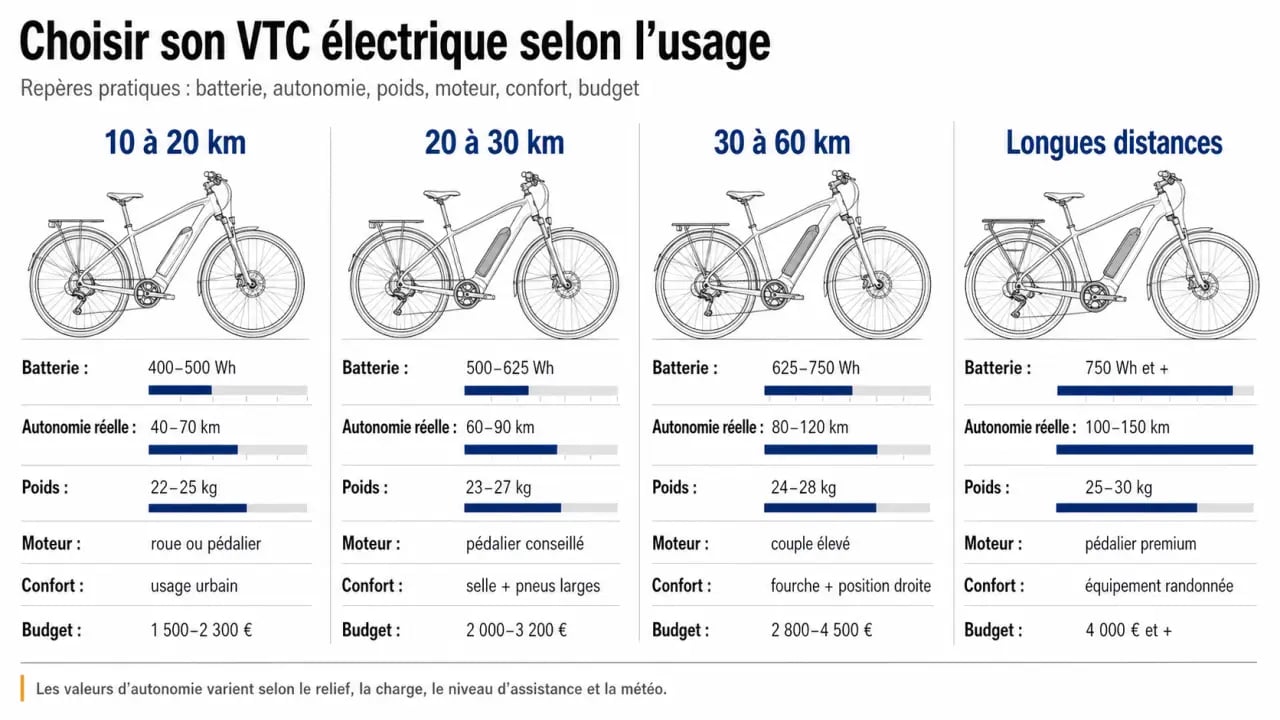 Quel VTC électrique choisir pour la mobilité douce et les trajets du quotidien : comparatif visuel des batteries, de l’autonomie et des budgets