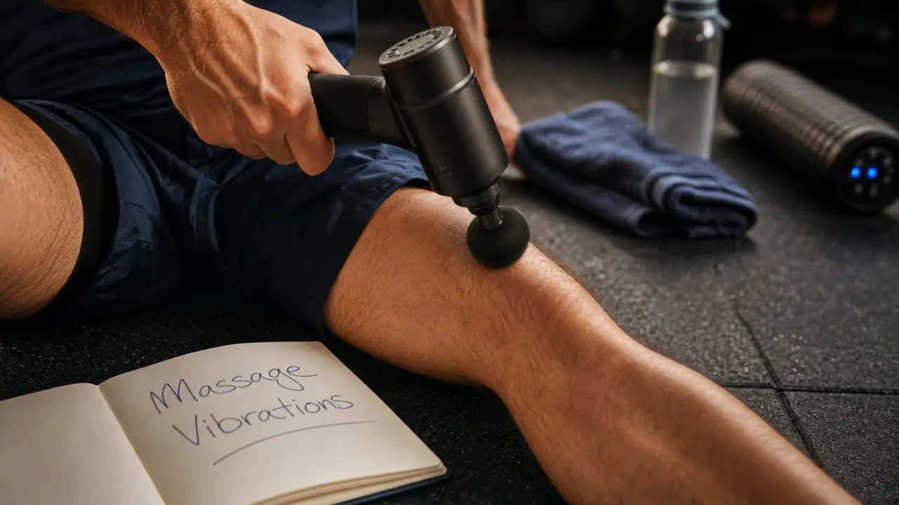Massage vibrations sur le mollet, améliore circulation et récupération
