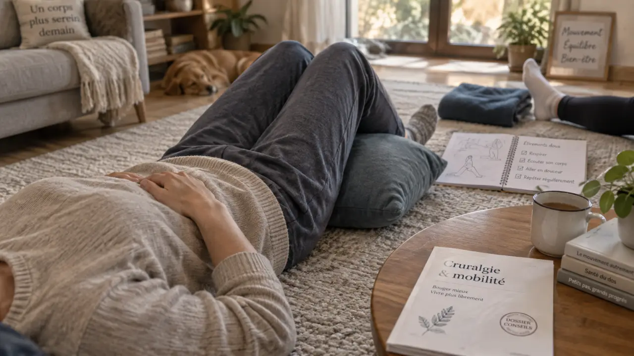7 exercices pour la cruralgie : posture de décharge, genoux pliés, soulagement doux