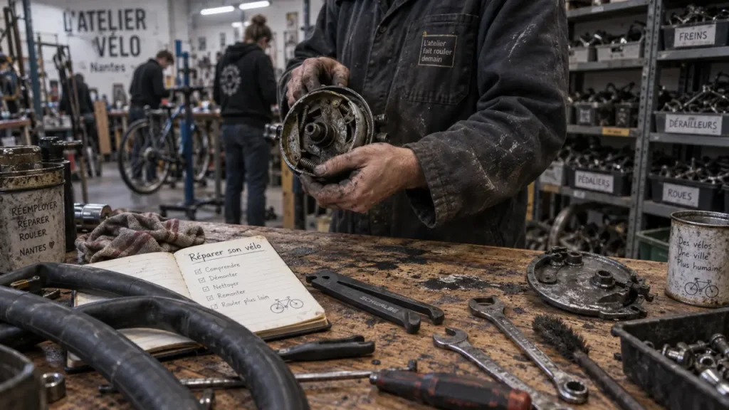 Association réparation vélo Nantes : atelier participatif pour réparer des vélos