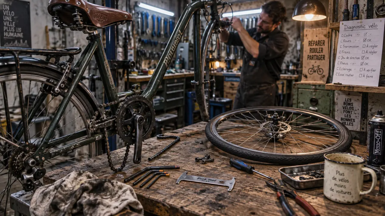 Atelier vélo Nantes : réparation vélo sur établi en atelier